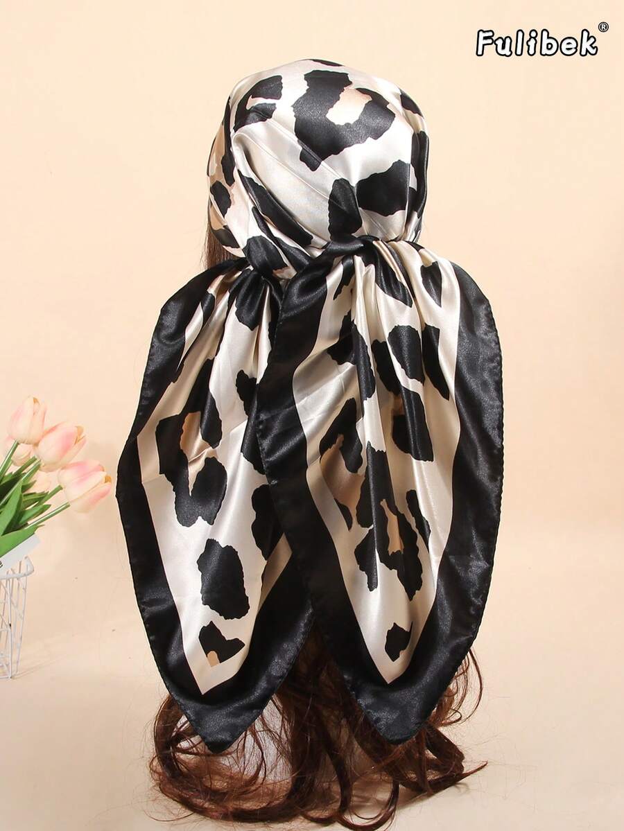 1pc 90cm Printed Scarf, Women Bandana & Square Scarf, Accessory For Hair, Headband, Hairband, Abaya, Suitable For Beach, Vacation And Daily Life, Adding Highlights To Your Style - Black - View 1