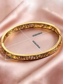 Gold Stainless Steel Greek Key Pattern Bracelet, Minimalist Rolling Design Women's Bangle, Hypoallergenic Waterproof Jewelry Gift - Yellow Gold - View 10