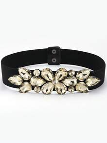 1pc Women's Elastic Waist Belt With Large Shiny Glass Beads - A - View 11