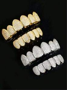 1/2 chiếc răng giả mạ vàng đính đá Zirconia, trang sức răng cá nhân hóa phong cách Hip-Hop dành cho cả nam và nữ, thích hợp cho Halloween, tiệc tùng và cosplay. - Nhiều màu - Xem 6
