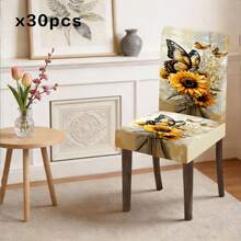 1/2/4/6/30 piezas Fundas de silla de comedor con estampado floral y de girasol, diseño cálido y pastoral con decoración de mariposas, adecuado para mesa de comedor y decoración de habitación, fundas de silla extraíbles y lavables - Multicolor - Ver 10