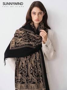 1pc Women's Polyester Paisley Pattern Versatile Scarf/Shawl - Black - View 10
