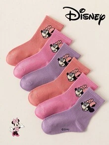 Disney 3/6 Pairs Mouse Kids Crew Socks, Cute Cartoon Pink Purple Spring Summer Mid-Calf Socks For Girls - Multicolor - View 15