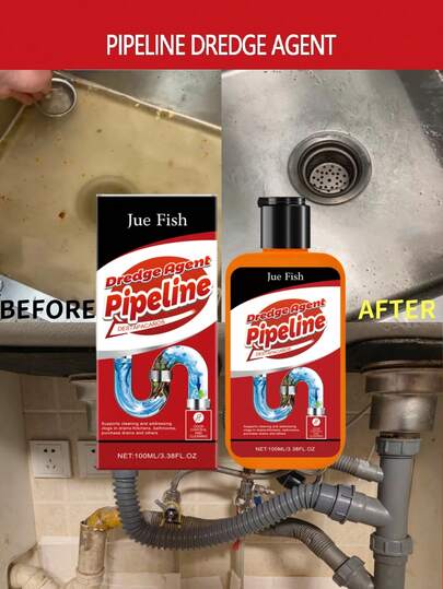 JUE FISH 1 pieza/100ml Limpiador de desagües, Removedor de obstrucciones de tuberías de cocina y baño, Agente de limpieza desengrasante y desincrustante, Desobstrucción de desagües, Eliminación de olores, Apto para diversos tubos domésticos, Conveniente para inquilinos o personas que se mudan con frecuencia