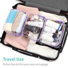 三件套透明化妆包 - 轻便多功能旅行拉链包，适用于女士洗漱用品和配件，可用作旅行收纳包、化妆包、化妆品包、旅行整理包、大容量化妆品收纳盒，可存放口红、化妆刷、护肤品、手机、零钱、小物件等，也适用于居家、送礼、度假和节日（万圣节、圣诞节等）等场合，用途广泛。 - 紫色 - 查看 2