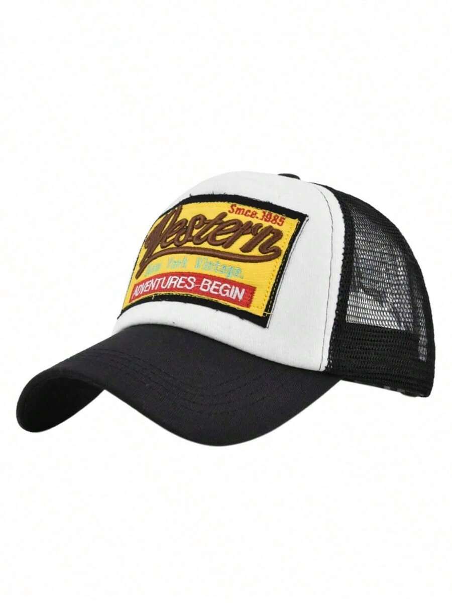 1pc Women's Embroidered Baseball Cap, Mesh Snapback Hat, Sun Visor, Adjustable Unisex Vintage Trucker Cap, Suitable For Outdoor Activities And Daily Wear, Multiple Colors Available,Summer,Beach,Holiday,Travel - Black - View 1