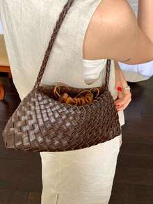 2026春夏新款纯手工编织咖啡色手提包，单肩包带小袋，可作腋下包、商务包、休闲时尚日常通勤包，适合工作、购物、约会、度假、旅行、大学生等场合，女士包袋，日常使用。 - 咖啡 - 查看 8