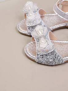 2026 Summer Girls' Rhinestone Bow Princess Sandals, Soft Sole Non-Slip Children's Performance Shoes - Silver - View 6