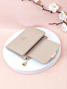 MINGYOU 时尚柔软荔枝纹短款钱包零钱包，女士迷你钱包，小巧可爱钱包，复古风旅行必备夏季钱包 - 杏色 - 查看 3