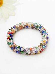 1 chiếc vòng tay và dây buộc tóc đính hạt pha lê nhân tạo, unisex, kích thước 5.5-8 inch, thích hợp đeo hàng ngày, làm quà tặng ngày lễ, phụ kiện thời trang. - đính cườm - Xem 7