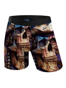 1pc Cyberpunk Mechanical Skull Print Boxer Briefs, Stretchy Soft Fabric, Funny Gift Trunks, Personalized Men's Underwear - Black - View 4