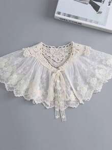 1 Pc Lace Lace Small Shawl Fake Collar, Women's Cape White Multifunctional Sun Protection With Skirt Bow Tie Tie Collar - Apricot - View 7