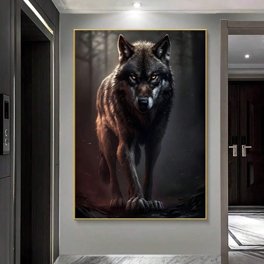 Modern Abstract Wolf In The Jungle Canvas Art Print, Frameless Wall Decor For Living Room & Bedroom, Animals Theme Poster - 222 - View 1