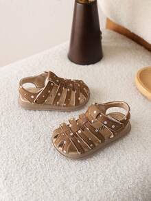 1 Pair Polka Dot Summer Toddler Shoes, Girls Closed Toe Sandals, Baby Princess Beach Shoes - Khaki - View 1