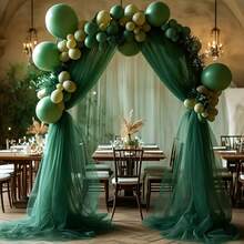 1卷经典深绿色薄纱网眼装饰布，透明雪纺质感窗帘/悬挂装饰布，适用于浪漫婚礼装饰、手工工艺品、婚礼仪式、派对用品、舞台背景、生日派对、社交舞会、单身派对及多功能装饰，也适用于生日派对、社交舞会、单身派对的摄影棚背景装饰。 - 查看 6