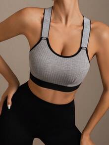 Runway Rest 1pc Women's Solid Color Comfortable Racerback Sports Bra - Grey - View 6