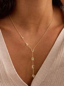Dây chuyền chữ Latin khắc tên theo yêu cầu, dây chuyền hình chữ Y tối giản, dây chuyền chữ vàng khắc tên, dây chuyền nữ, trang sức chữ cái, quà sinh nhật cho phái nữ. - Vàng - Xem 7