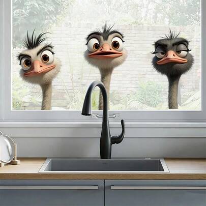 BRUP 1/3 Sheets Peel And Stick Animal Wall Decals For Kids, Cute Fox Raccoon Cat Ostrich Window Stickers, Removable Decor For Baby Nursery Room, Home Decoration