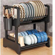 Escurreplatos, escurridor de cocina de 2 niveles, escurreplatos grande con bandeja de goteo, escurridor de platos con soporte para utensilios para platos/cuchillos/tazas/escurreplatos de Pascua - Negro - Ver 7