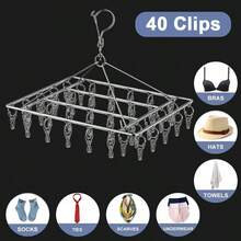 不锈钢晾衣架，带夹子，抛光金属旋转挂钩，防风锁扣设计，夹子可拆卸，经久耐用，适用于室内/室外使用。复活节礼物，母亲节礼物。女童衣架。 - 銀色 - 查看 3