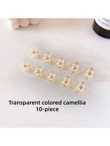 10 buc/set agrafe mini cu cristale din flori de camelia, stil prințesă adorabil, versatile pentru ținuta zilnică, ședințe foto, activități în aer liber, naveta, întâlnire, plajă, vacanță, accesorii de păr de vară, agrafe cu gheare, gheare de păr de vară pentru plajă - 10 bucăți de prindere de camelie transparente - Vizualizare 9
