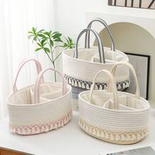 字母图案可拆卸绳编婴儿篮，带分隔式储物空间，用于存放和整理婴儿用品，包括用于存放干湿尿布的独立隔间。 - 彩色 - 查看 3