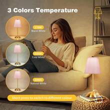 Đèn bàn LED xếp ly hiện đại, điều khiển cảm ứng, 3 mức nhiệt độ màu, có thể điều chỉnh độ sáng, cấp nguồn USB, sử dụng trong nhà, đế kim loại, chao đèn bằng vải xếp ly - Đèn ngủ cạnh giường - Nhiều màu - Xem 4