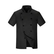New Unisex Short Sleeve Solid Color Double-Breasted Decor Stand Collar Breathable Chef Uniform - Black - View 1