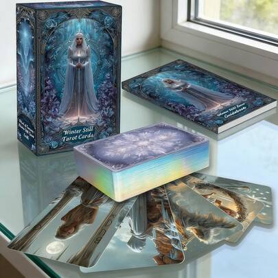 78 piezas Juego de Cartas de Tarot de Invierno Completo | Tema de la Baraja Tarot de Knight-Waite | Cartas Premium con Bordes Holográficos Iridiscentes | Incluye Libro Guía | Herramienta de Adivinación para la Sanación Espiritual y la Brujería