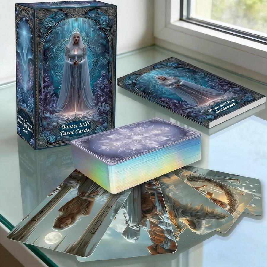 78pcs Complete Winter Tarot Cards | Knight-Waite Tarot Deck Theme | Premium Holographic Iridescent Edged Cards | Includes Guidebook | Divination Tool For Spiritual Healing And Witchcraft