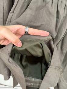 Two-Piece Linen Shirt And Shorts Set, Lined With Elastic. Summer Vacation: Perfect For Celebrating Christmas, New Year's Eve And New Year In Brazil! - 墨綠色 - 查看 3