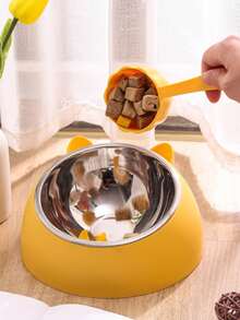 1pc Cartoon Cat Ear Design Round Pet Bowl, Anti-Slip Neck-Protecting Large Capacity Feeding Bowl - Multicolor - View 5