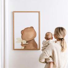 1幅装裱帆布墙画，母子主题，泰迪熊印花墙饰，可爱棕熊主题婴儿房装饰，母亲节礼物，泰迪熊装饰，母亲节儿童房装饰海报，适用于儿童房装饰、婴儿房装饰、男孩房、女孩卧室 - 彩色 - 查看 6