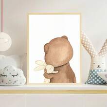 1幅装裱帆布墙画，母子主题，泰迪熊印花墙饰，可爱棕熊主题婴儿房装饰，母亲节礼物，泰迪熊装饰，母亲节儿童房装饰海报，适用于儿童房装饰、婴儿房装饰、男孩房、女孩卧室 - 彩色 - 查看 11