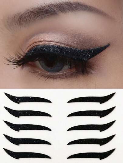 12片/3张黑色金色细眼线临时纹身贴纸，4片烟熏眼妆纹身贴纸，防水逼真，持久耐用，易于使用，适用于化妆、舞蹈、秋冬季、Y2K、万圣节、派对、感恩节、新年、圣诞节等场合，也是一份很棒的礼物。