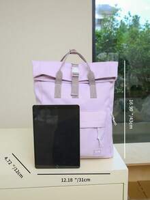 纯色女士功能性背包，适合通勤和旅行，简约日常功能性背包，纯色女士功能性背包，女士简约运动黑色背包 - 紫色 - 查看 7