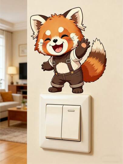 Cute Panda Children's Room Light Switch Decorative Sticker, Cartoon Animal Room Decor Wall Sticker, Made Of Material, Suitable For Kindergarten Wall Decor And Housewarming Gift