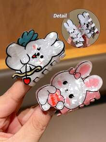 1pc Women's Cute Cartoon Rabbit Hair Claw Clip, Playful Pink & Blue, Strong Grip, Suitable For Daily Use - Multicolor - View 4