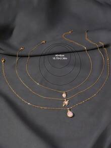 3pcs Sweet Pink Heart & Water Drop Pendant Necklace Set, Fashionable Layered Necklaces, Stainless Steel Choker Necklaces Suitable For Daily, Festival, Party Gift - Necklace Set - View 4