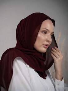 1pc Instant Chiffon Hijab Set, Includes Chiffon Scarf And Undercap, Silky Soft Breathable Chiffon Fabric, Suitable For Daily Wear, Festivals, Prayers, Pilgrimages - Burgundy - View 6