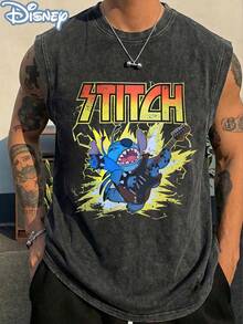Disney Official Licensed Lilo & Stitch Rock Stitch Vintage Washed 230g Tank Top Unisex - màu đen - Xem 1