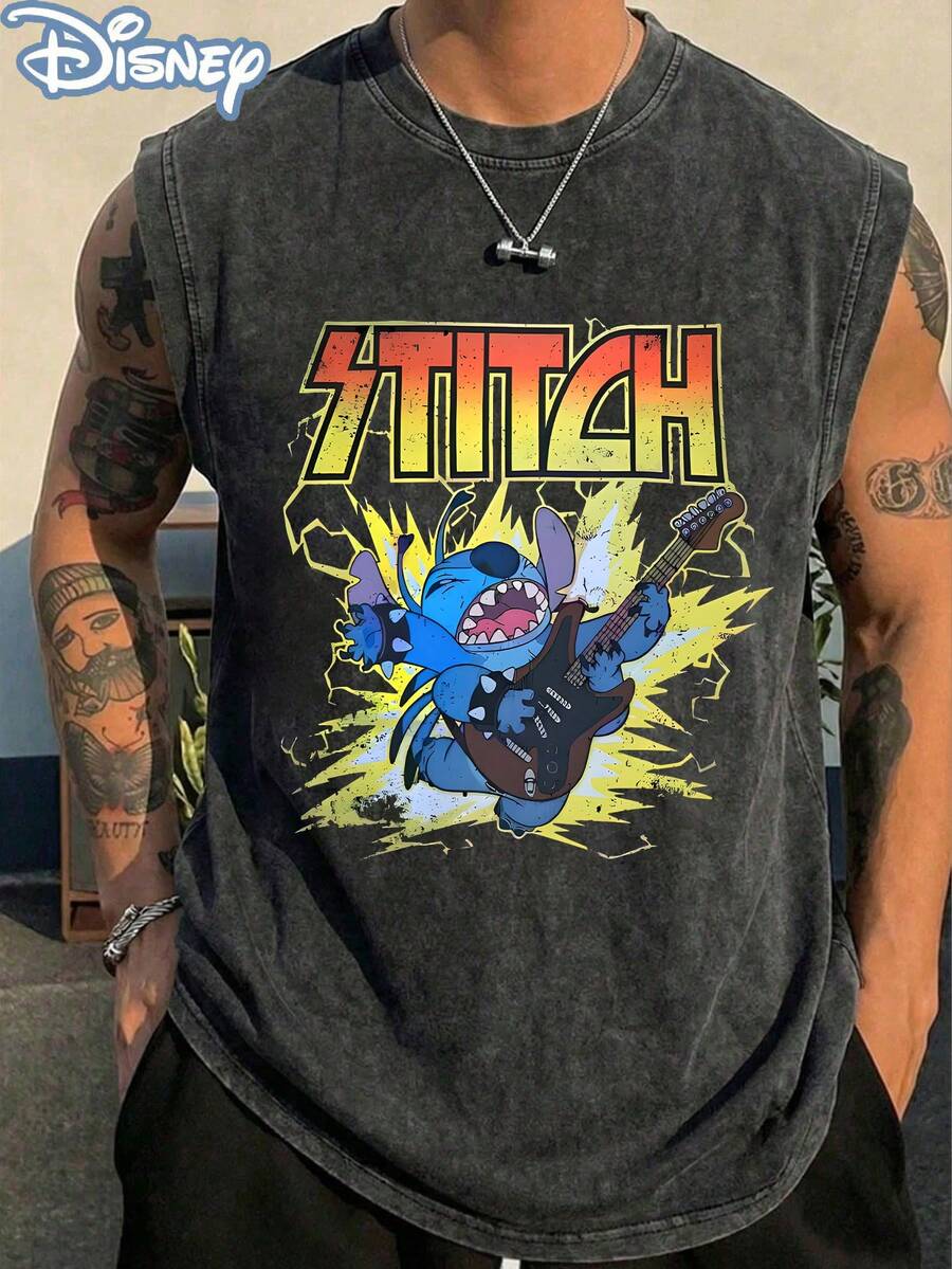 Disney Official Licensed Lilo & Stitch Rock Stitch Vintage Washed 230g Tank Top Unisex - màu đen - Xem 1