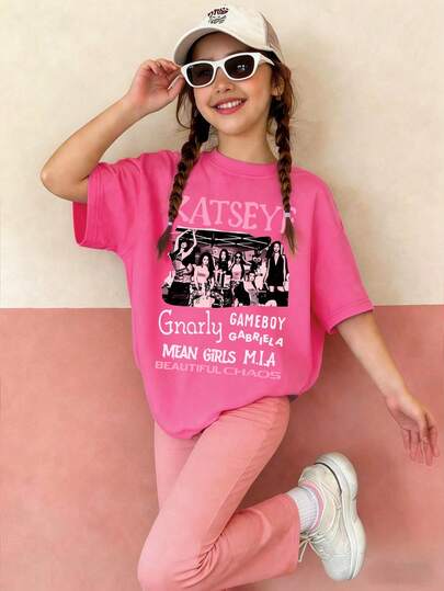 This Casual Rose Red Round Neck T-Shirt Is Specially Designed For Older Children. It Features Creative Character Letter Printing And Is Very Suitable For Girls And Older Children. Perfect For School, Shopping, Street Wear And Vacation Wear. Not Only Suitable For Daily Wear, But Also A Great Gift For Friends And Family