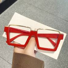 1副女士方形黑色金属镶嵌眼镜框，配透明镜片，时尚眼镜 - F - 查看 6