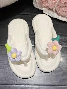 Soft Bottom Non-Slip Flip Flops, Breathable Lightweight Indoor Beach Slippers - White - View 1