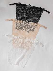 3pcs Women's Black, White & Beige Floral Lace Adjustable Anti-Slip Strapless Bralette And Removable Mock Collar Suitable For Daily Wear Elegant Valentine's Day Valentines - Multicolor - View 5