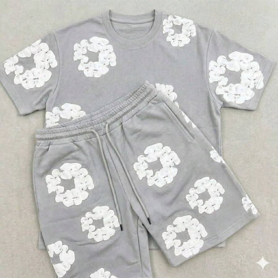 Style Kit: T-Shirt + Floral Sakura Minimalist Shorts - Xám - Xem 1