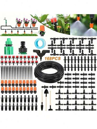 Drip Irrigation System Kit, Adjustable Drip Irrigation Hose With Emitters For Water-Saving Automatic Watering, Suitable For Garden, Greenhouse And Lawn