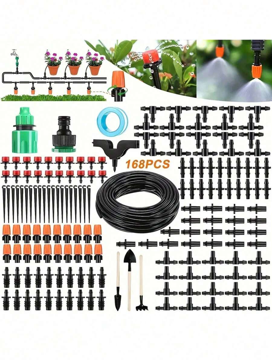 花园灌溉系统滴灌套件，带可调节喷嘴滴灌软管，节水型自动灌溉套件，适用于花园温室、花园草坪 - 灌溉套裝 - 查看 1