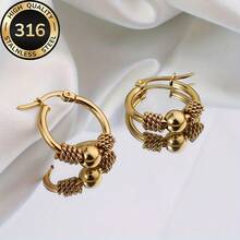 Hypoallergenic Stainless Steel Vintage Golden Hoop Earrings, Comfortable And Versatile, Simple And Elegant, Suitable For Daily Wear Or Parties, High-Quality Fashion Earrings For Women, Jewelry Accessory, A Delicate Gift For Women. - 銀色 - 查看 1